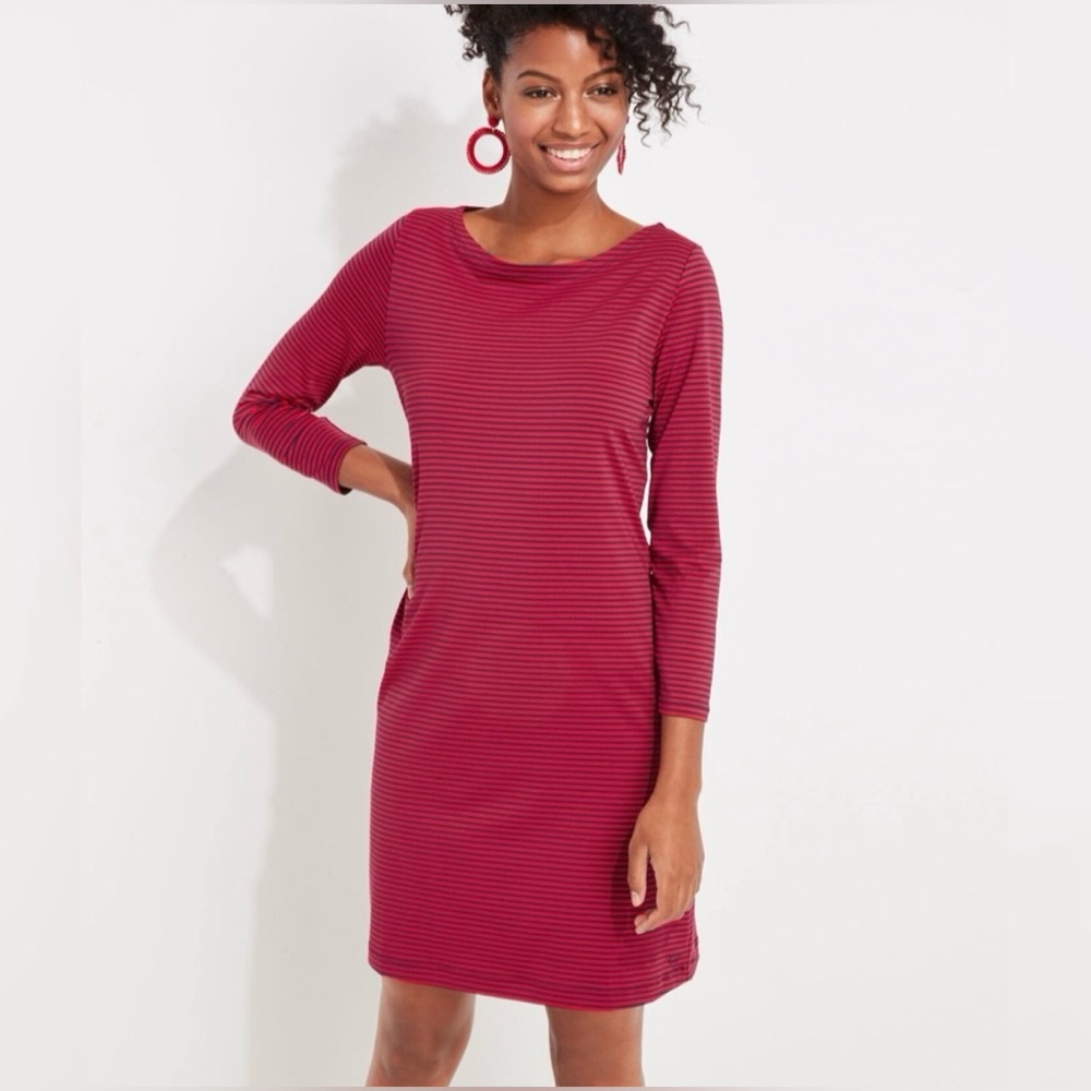 Vineyard Vines Red & Navy Striped Sankaty Boatneck Dress (Size M), NWT
